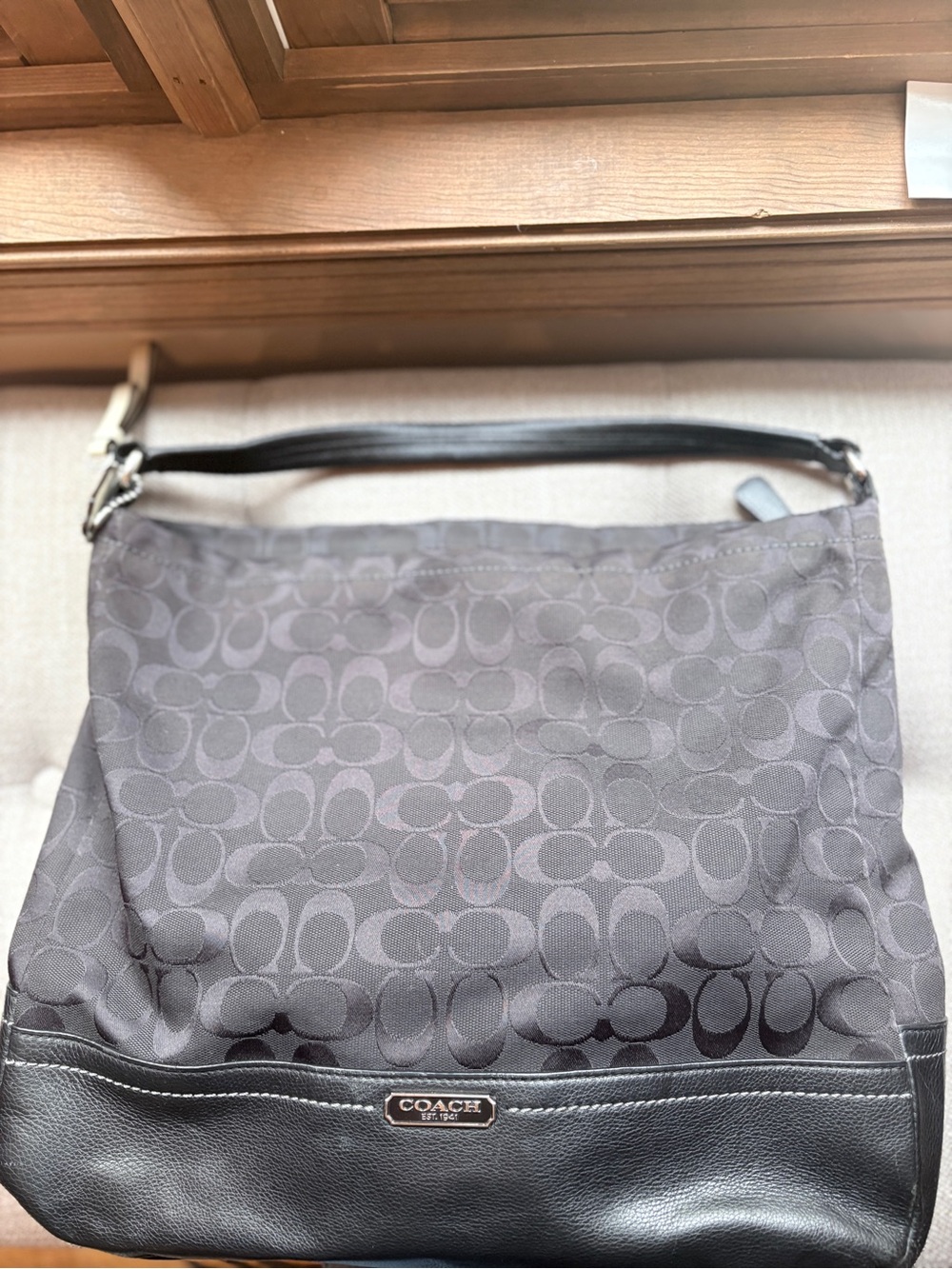 Coach Black Signature Canvas Shoulder Hobo Bag